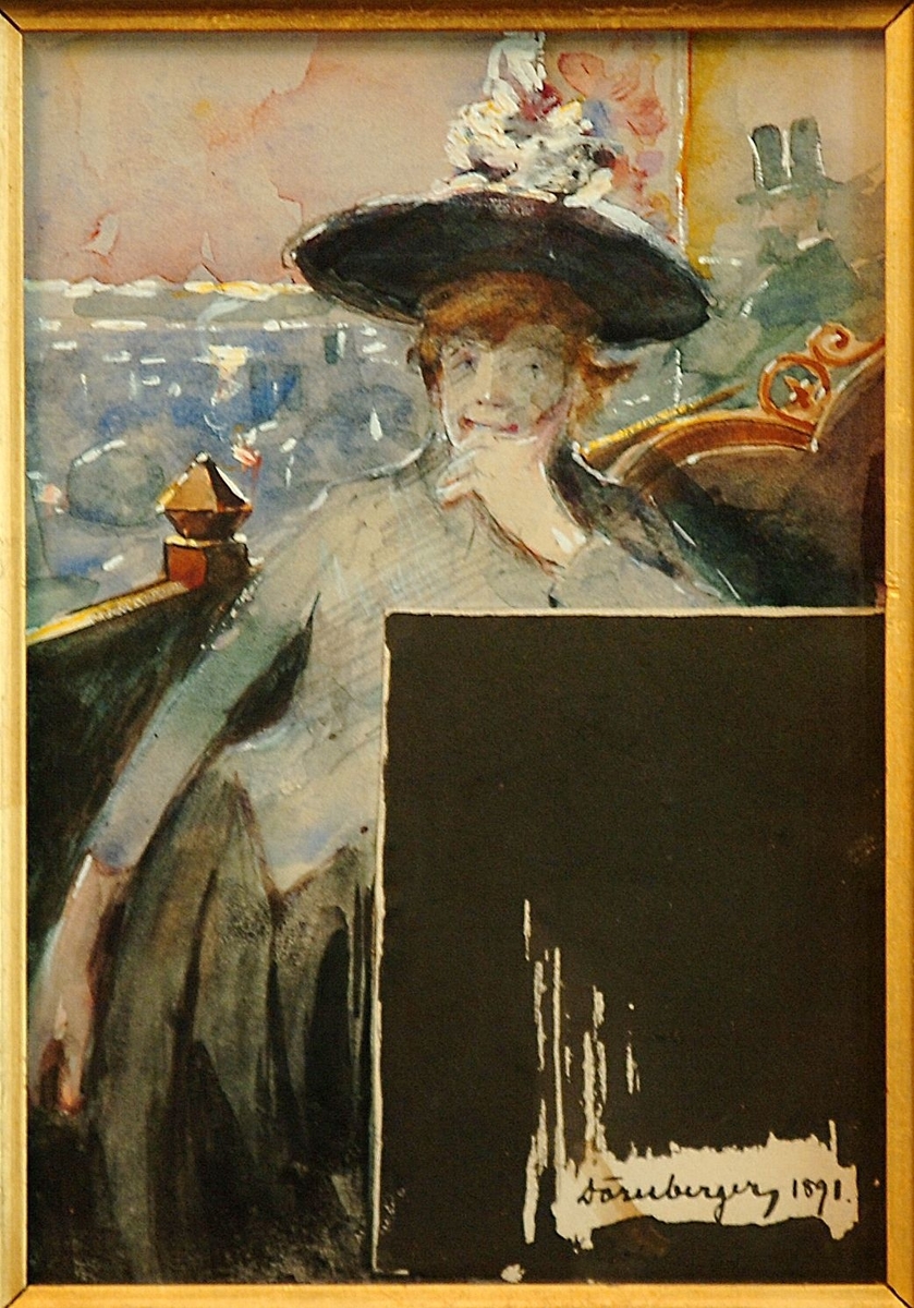 Kvinne sitter i et cafeinteriør