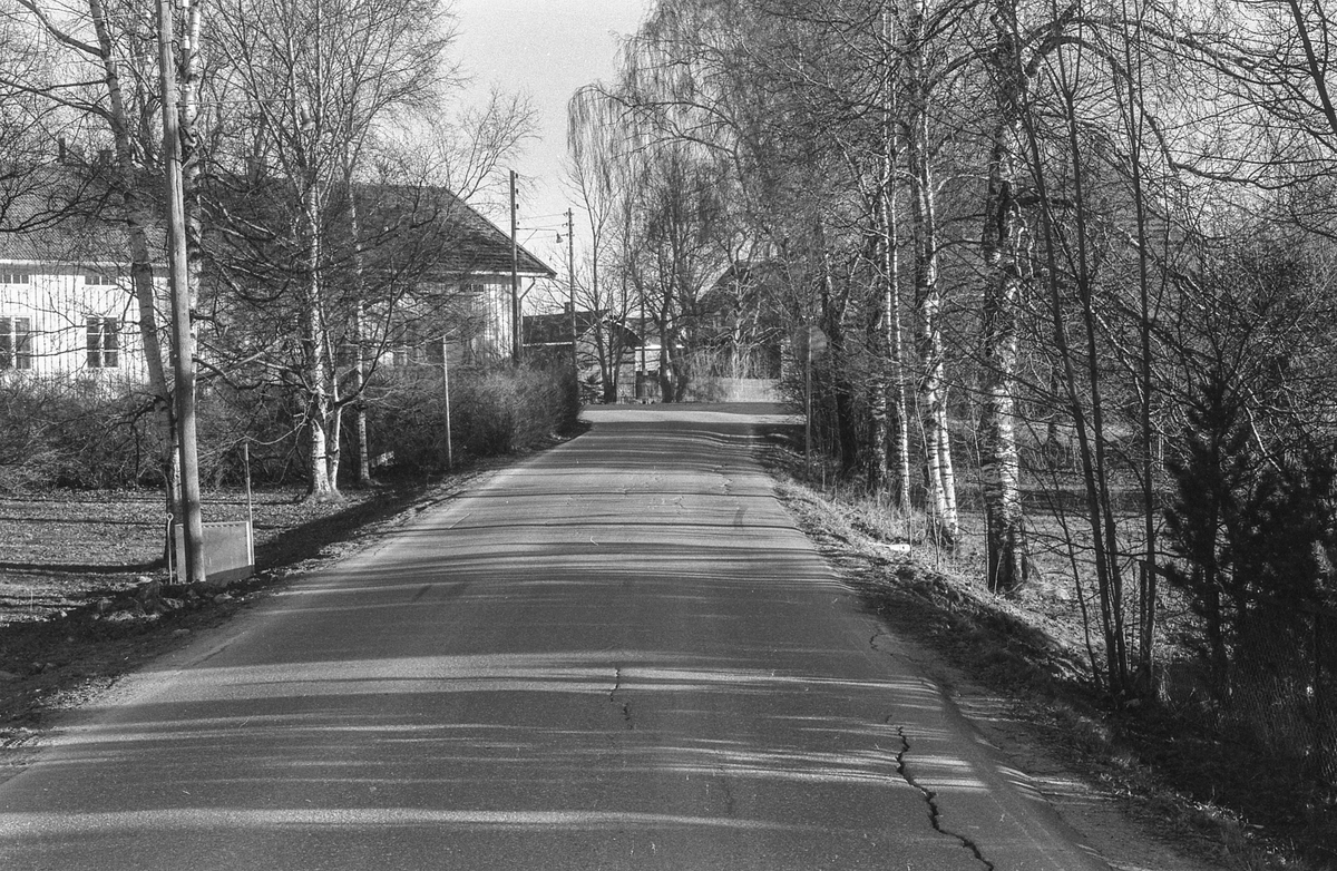 Kongeveien i Ås gjennom Nordby fra Landbrukshøyskolen, Ås kirke og Riisallene til Nordby. Under dalsbroen. Husmannsplassen Egge, like sør for Melby. Vidar Aasheim tv. og Erik Aas jr. i mørk vinterfrakk.