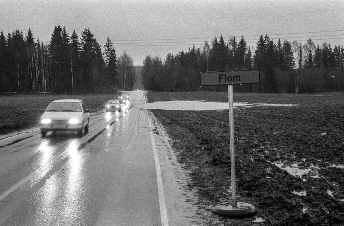 Flom i Follo. Dame øser vann i kjelleren med plastbøtte. Flom over veier og jorder mellom Horgenkrysset i Ås og Frogn. Biler kjører i flomvannet.
