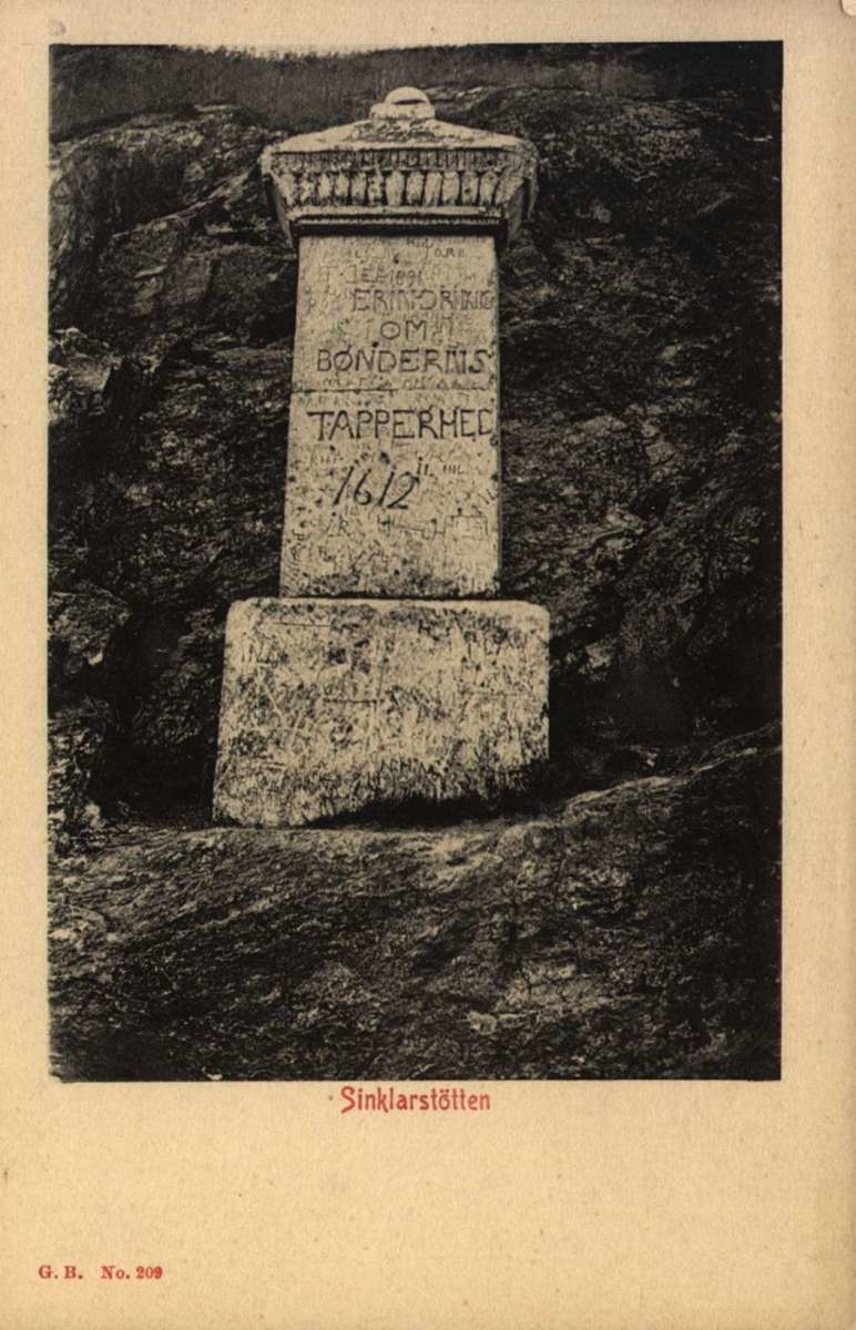 Postkort. Sinklarstøtten. Erindring om bønderns tapperhed 1612.