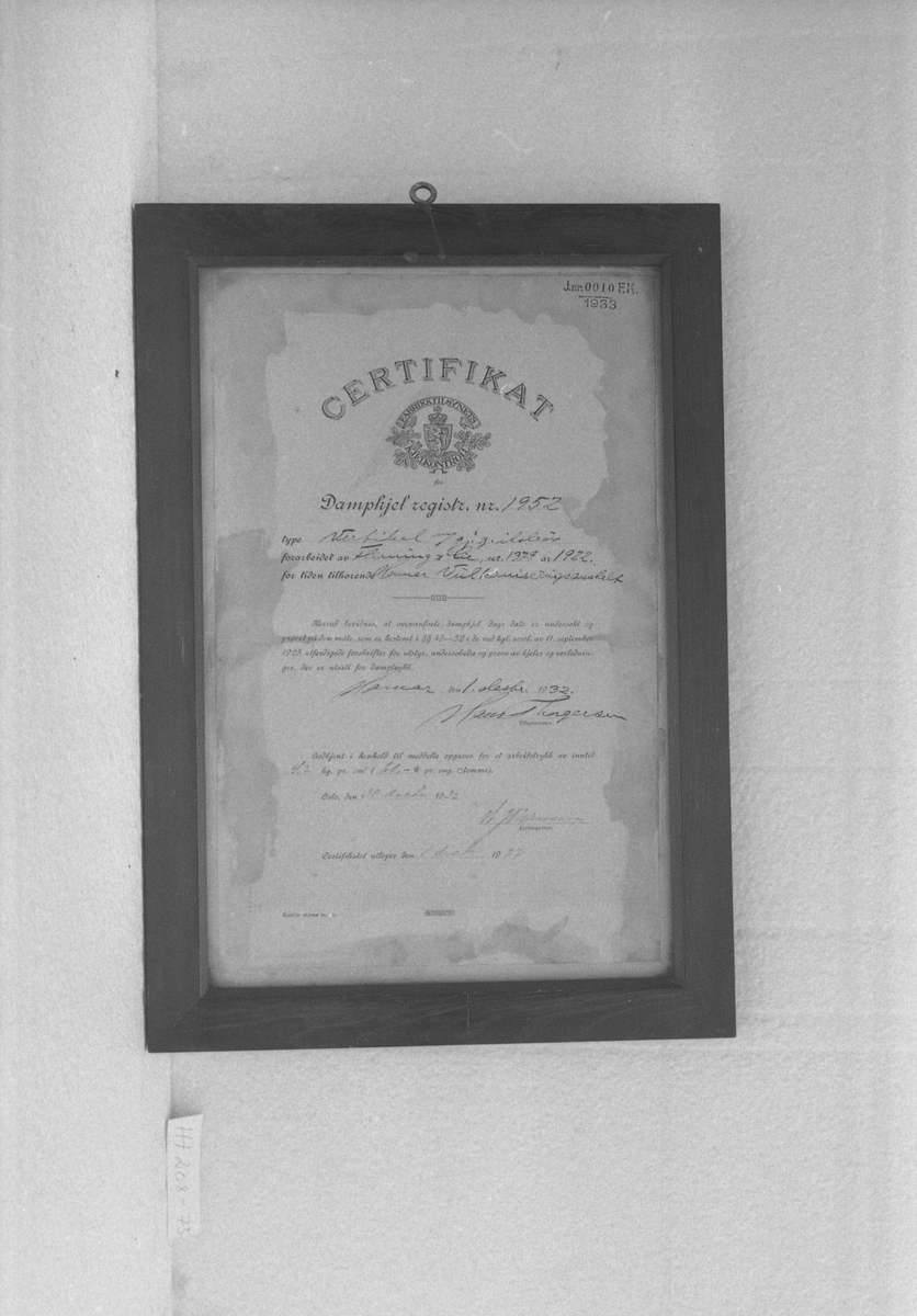 Sertifikat for dampkjel