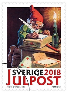 Frimärken i häfte med tio självhäftande frimärken med fem olika julmotiv. Valör Julpost.