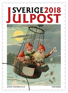 Frimärken i häfte med tio självhäftande frimärken med fem olika julmotiv. Valör Julpost.