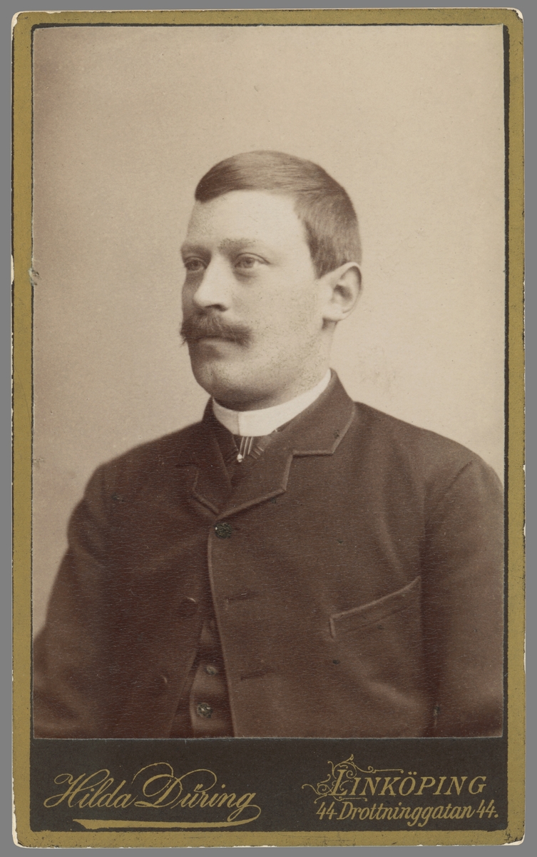 Porträtt av Linköpings stora entreprenör, Jonn O Nilson. Född under enkla förhållanden på Sturkö i Blekinge kom han till Linköping i september månad 1874 för en tjänst som handelsbetjänt. Han blev snart egen handlare och inledde en anmärkningsvärd levnadsbana inom en mängd verksamheter. Hans utbyggnad av vattenkraft ledde till att Linköping kunde elektrifieras från 1902. Hans företag bakom detta, Linköpings Elektriska Kraft & Belysnings AB, kom senare att ombildas till den kommunala energikoncernen Tekniska verken. Linköpings Linnefabrik, Hjulsbro tråddrageri, Hackefors porslin och Nordstjernans knäckebröd är exempel på andra företag han grundade eller satt sin prägel på. Som direktör för järnvägsbolaget Östra Centralbanan var han delaktig i att Linköping spårmässigt kunde knytas till landets sydöstra delar. Slutligen bör nämnas hans bildande av Sydsvenska Banken, där han var direktör till hög ålder. Från 1886 var han gift med Agnes Düring.
