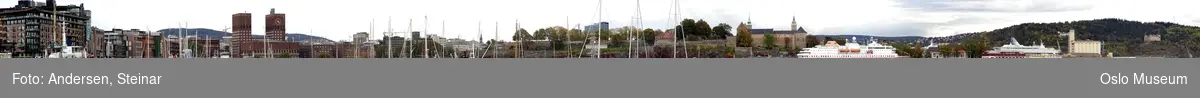 Panorama, utsikt, cruiseskip, havn, fjord, turistbåter, Rådhuset, Akershus Festning, Vippetangen, Sørenga, Ekebergåsen,