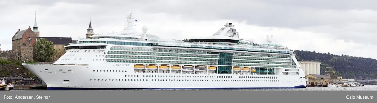 Panorama, utsikt, cruiseskip, seilskute, brygger, havn, fjord, Oslo øst, Oslo vest, Rådhuset, Akershus Festning