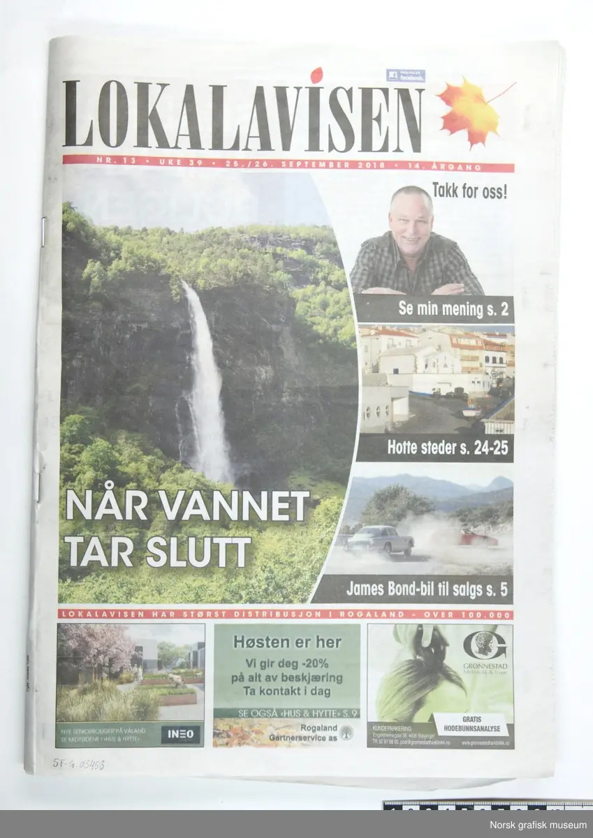 Siste utgave av Lokalavisen før den ble nedlagt.