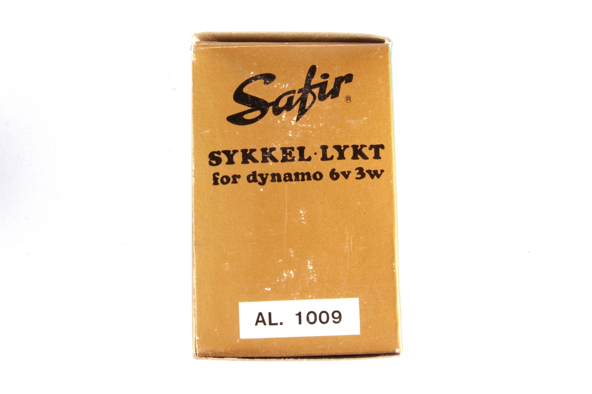 To originalemballasje til sykkellykt. Det er kun den ene som inneholder sykkellykt.