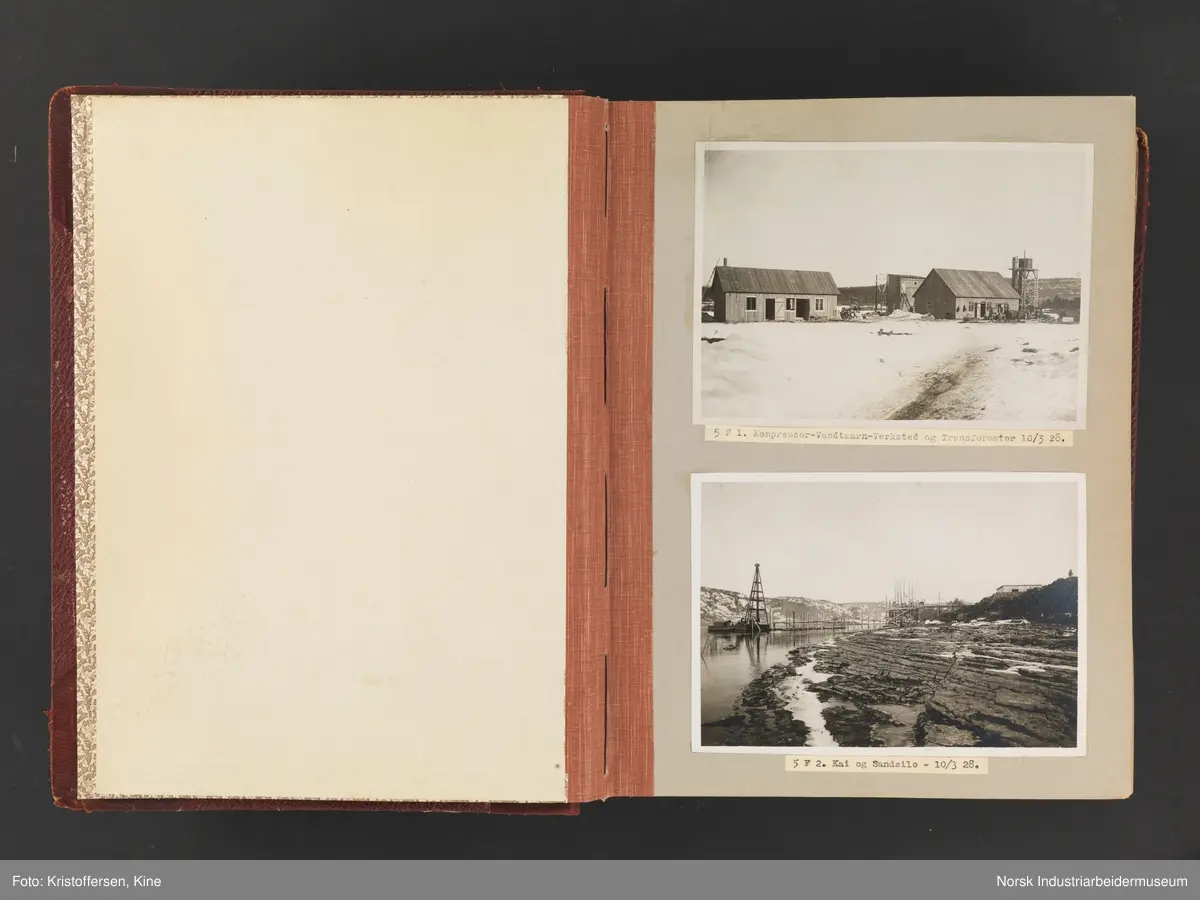 Fotoalbum med 88 sider og 164 innlimte fotografier fra Norsk Hydro på Herøya. Fotografiene viser starten av Eidanger Salpeterfabriker
