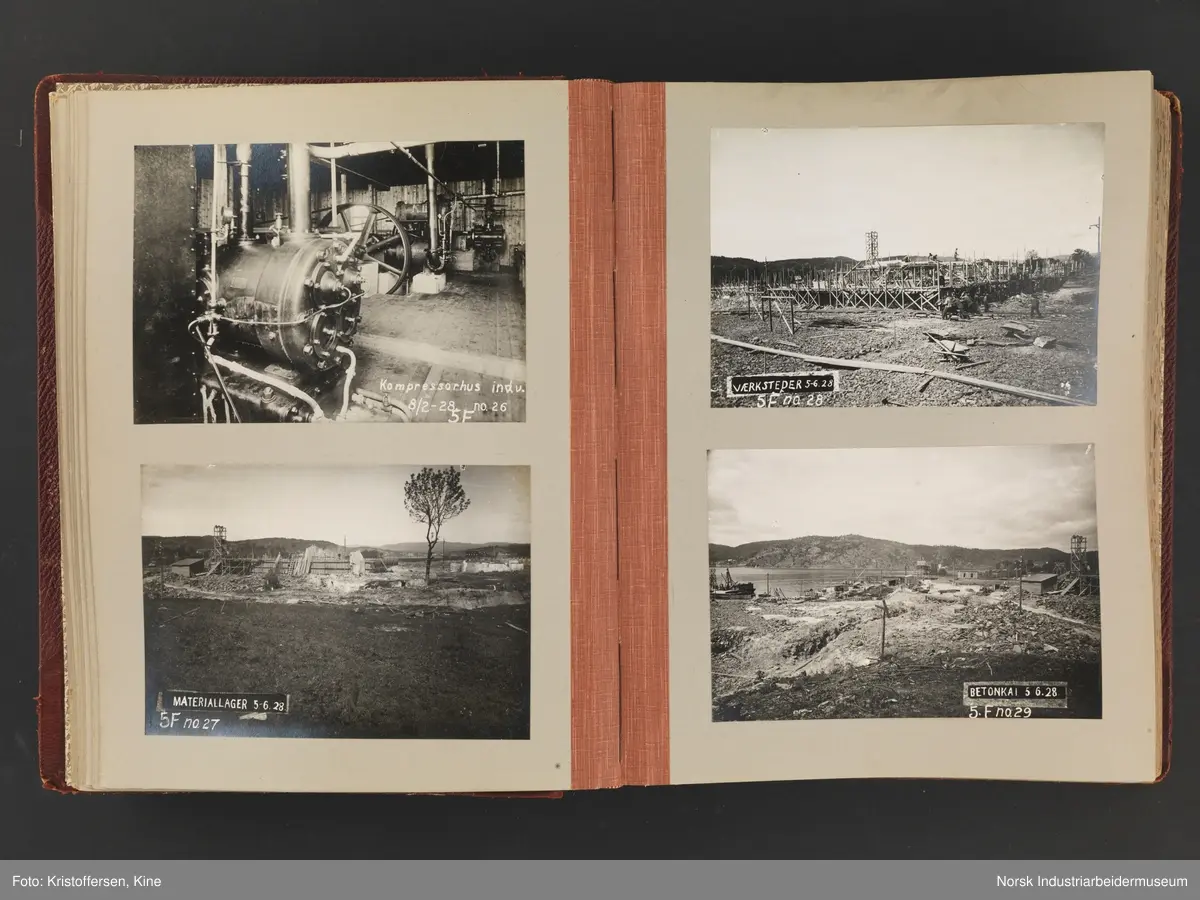 Fotoalbum med 88 sider og 164 innlimte fotografier fra Norsk Hydro på Herøya. Fotografiene viser starten av Eidanger Salpeterfabriker