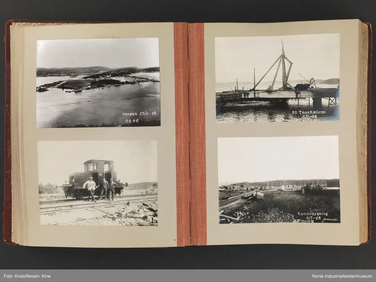 Fotoalbum med 88 sider og 164 innlimte fotografier fra Norsk Hydro på Herøya. Fotografiene viser starten av Eidanger Salpeterfabriker