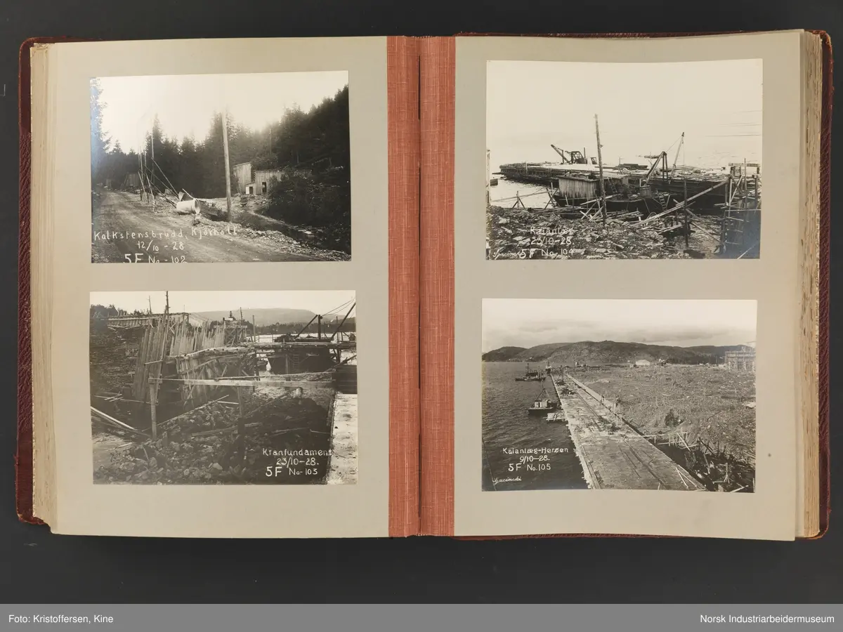 Fotoalbum med 88 sider og 164 innlimte fotografier fra Norsk Hydro på Herøya. Fotografiene viser starten av Eidanger Salpeterfabriker