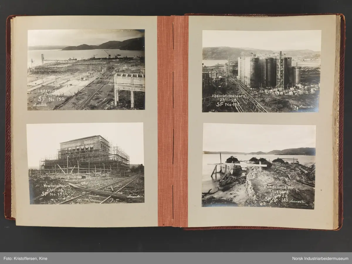 Fotoalbum med 88 sider og 164 innlimte fotografier fra Norsk Hydro på Herøya. Fotografiene viser starten av Eidanger Salpeterfabriker