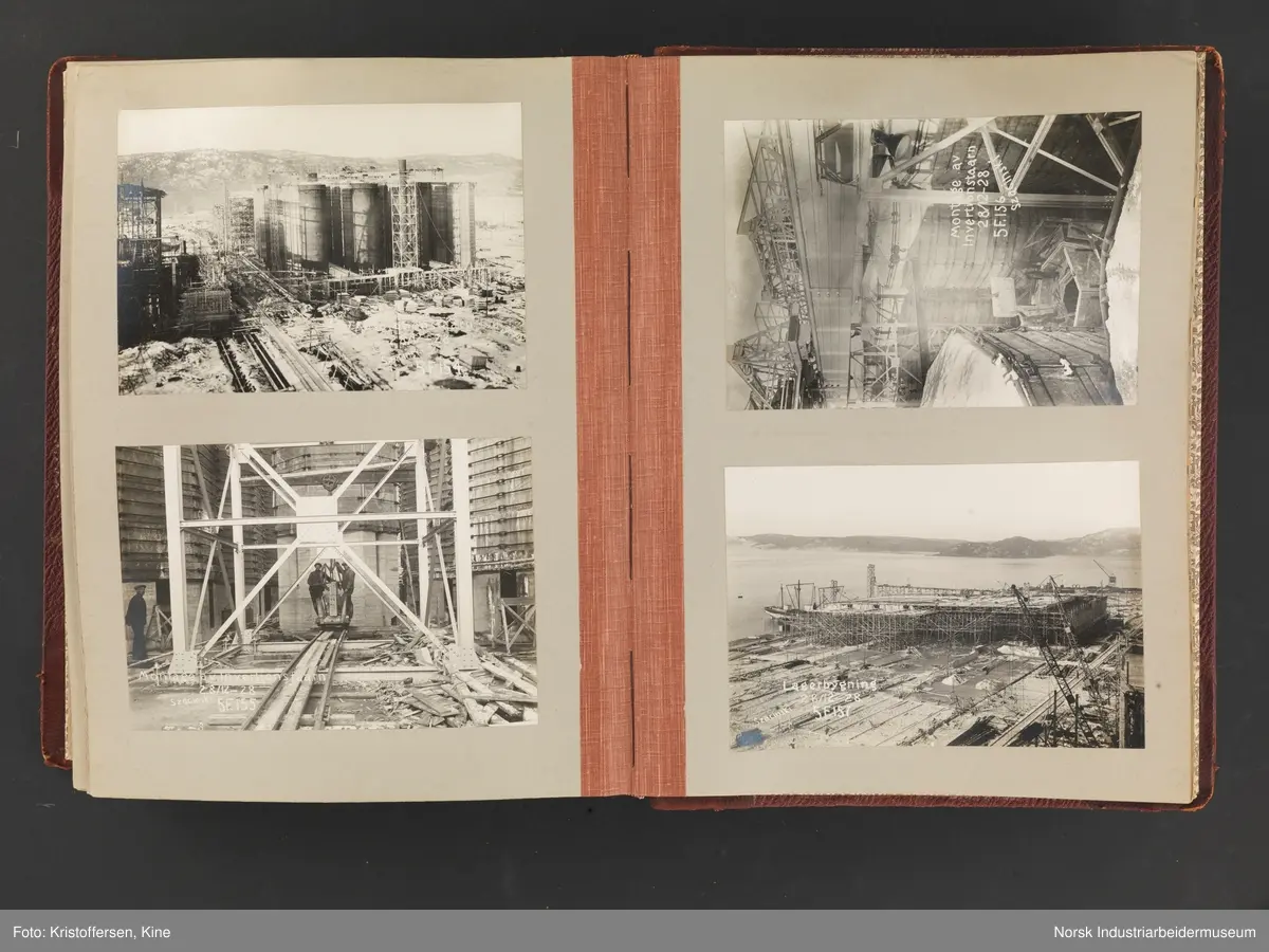 Fotoalbum med 88 sider og 164 innlimte fotografier fra Norsk Hydro på Herøya. Fotografiene viser starten av Eidanger Salpeterfabriker