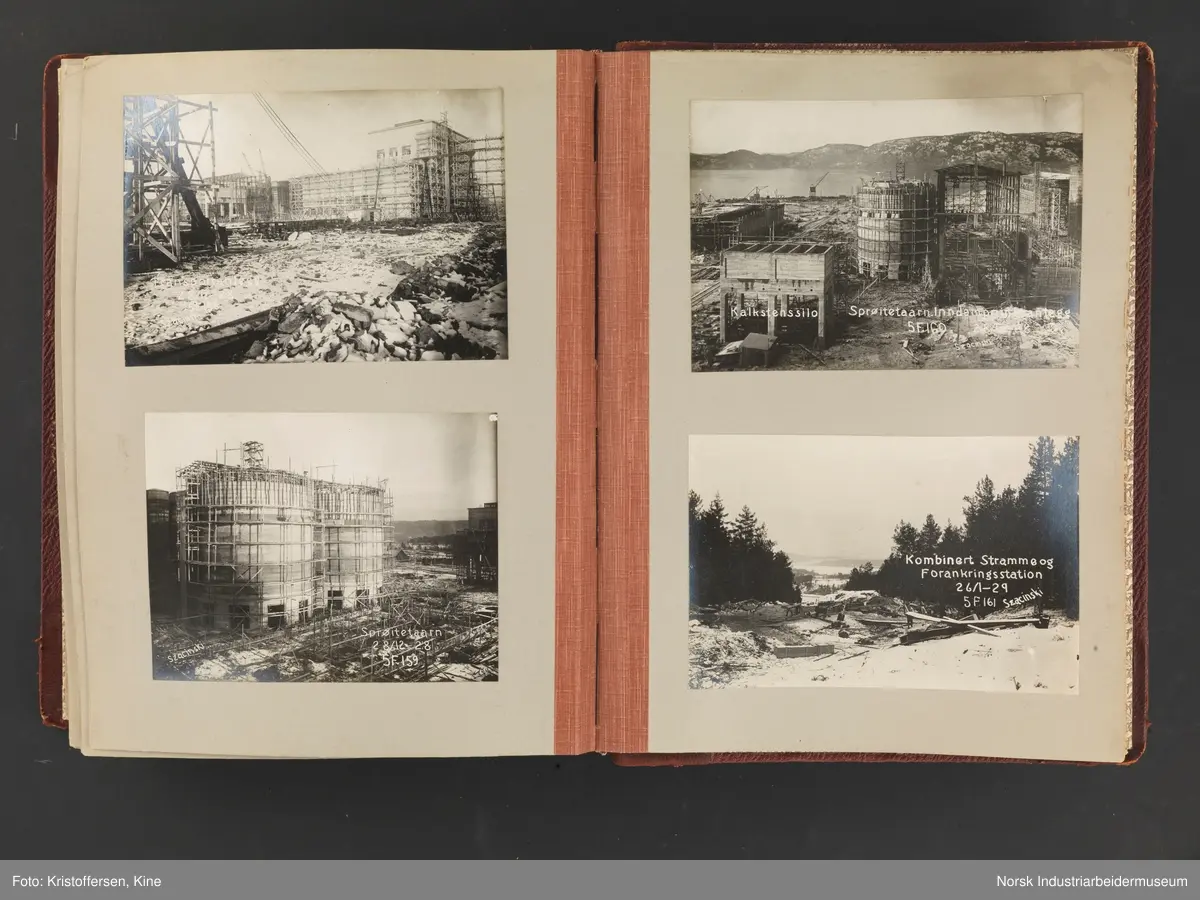 Fotoalbum med 88 sider og 164 innlimte fotografier fra Norsk Hydro på Herøya. Fotografiene viser starten av Eidanger Salpeterfabriker