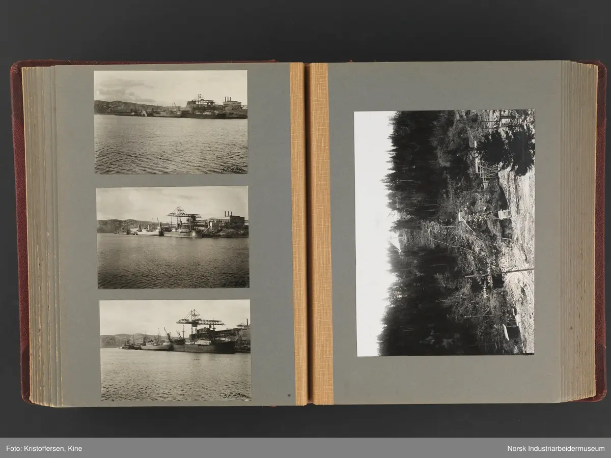Fotoalbum med 88 sider og 116 innlimte fotografier fra Norsk Hydro på Herøya. Fotografiene viser starten av Eidanger Salpeterfabriker