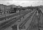 Bangården söder om Kungsbron. Riddarholmskyrkan i bakgrunden.