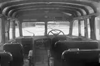 Postdiligens, interiör. Tillverkad av Aktiebolaget Svenska Järnvägsverkstäderna, ASJ.