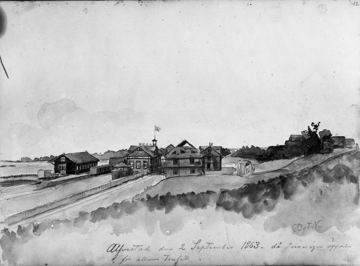Alvesta järnvägsstationn, 1863-09-02, då järnvägen öppnades för allmän trafik.