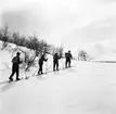 Skidåkare, tåghemsresenärer i Abisko.