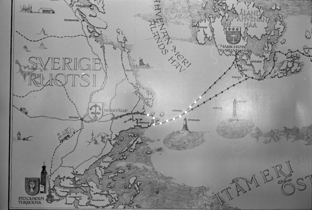 Ålandsresa. M/S Nordia. Sjökort med färdväg