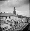 Järnvägsbygge i Västerås. Snett bakåt i bild ses Ottarkontoret där Asea Brown Boweri har sitt huvudkontor, granne med Västerås Centralstation.