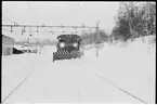 Statens Järnvägar, SJ Tb med plog under snöröjning på Sollefteå bangård.