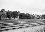 Älmhult bangård och stationshus.