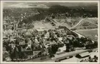 Flygfoto över Skillingaryd. Halmstad - Nässjö Järnväg, HNJ.