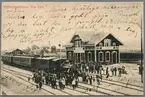 Järnvägsstationen i Lilla Edet vid Lödöse - Lilla Edets Järnväg. Bergslagernas Järnvägs, BJ lok 102.