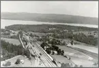 Vy Över Daglösen. Station anlagd 1879 fullständigt ombyggt 1944. Mekanisk växelförregling för linjen mot Filipstad, elektrisk för huvudlinjen