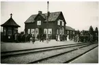 Sorsele station. Statens Järnvägar, SJ. Testtåget anlände till Sorsele station då bandelen Arvidsjaur - Sorsele öppnade för allmän trafik.