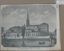 Riksdagshuset på Riddarholmen, sett från Mälarsidan.
Från Ny Illustrerad Tidning, 1869, sid 317