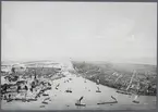 Rundmålning över Stockholm ca 1872-1873. Färglitografi efter Otto August Mankells målning av Alexander Nay. Riddarholmen och Söder.