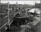 Central station. Byggarbeten för nya bron över Riddarfjärden.  Sträckan mellan Stockholm C och Riddarfjärden.