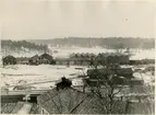 Tomteboda. Statens Järnvägar, SJ. Vy över Tomteboda bangård och verkstäder.