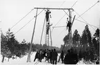 Elektrifieringsarbete på linjen strax söder om Hasselfors station.