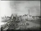Brobyggnad av järnvägsbron över Fyrisån i Uppsala.