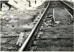 Del av bangården efter olyckan 1956-03-29 då tåg 93, 'Nordpilen, spårade ur vid Granbo station.