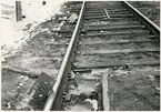 Del av bangården efter olyckan 1956-03-29 då tåg 93, 'Nordpilen, spårade ur vid Granbo station.