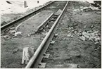 Del av bangården efter olyckan 1956-03-29 då tåg 93, 'Nordpilen, spårade ur vid Granbo station.