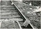 Del av bangården efter olyckan 1956-03-29 då tåg 93, 'Nordpilen, spårade ur vid Granbo station.