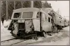 Statens Järnvägar, SJ YBo6 1066 har kört in i SJ Yo1s 620 vid Hinsnorets station mars 1957.