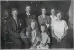 Gruppfoto av familjen Andersson. Eventuellt taget i samband med Långsjö-Pelles 40 års dag! Långsjö-Pelle var stationskarlsförman vid Långsjön under åren 1913-1945. Bakre raden från vänster: Långsjö-Pelle, Per Erik Andersson, Tekla Andersson och Ingrid Andersson. Främre raden från vänster: Ingemar Andersson (senare Aldenby), Sigrid Siri Andersson, Ingeborg Andersson och Astrid Andersson.