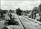 Sölvesborgs station, första tåget efter breddning till normalspår.