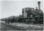 Arbetslag med gruståg vid byggandet av Varberg - Ätrans Järnväg, WbÄJ. Byggnadsloket 