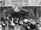 Ceremoni utanför Gävle station vid Kung Gustaf V:s besök.