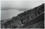 Utsikt från bergbana vid vattenkraftverket Walchensee.