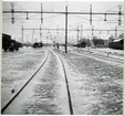 Bangården vid Klippans station. I riktning mot järnvägsövergången vid Bruksgatan.