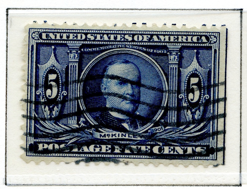 10 amerikanske frimerker fra 1904 (5 ulike frimerker) som viser sentrale personer knyttet til "The Louisiana Purchase" i 1803 der 15 stater ble kjøpt fri fra Frankrike. To frimerker med grønn bakgrunnsfarge viser portrettet av Livingston, to frimerker med rød bakgrunnsfarge viser portrett av Jefferson, to med fiolett bakgrunnsfarge som viser Monroe, to blå viser Mc Kinley, og to brune frimerker som viser kart over de aktuelle statene.